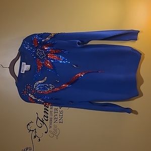 Western Connection Vintage Sequin Beaded Royal Blue Sweater